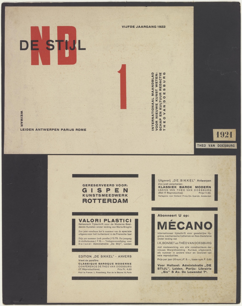 Typografie voor De Stijl, omslag en een paar advertenties