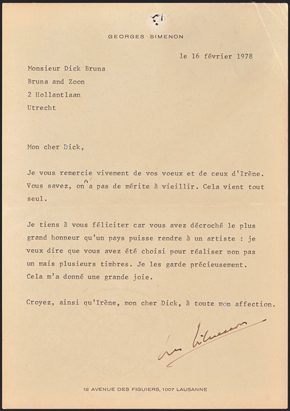 ingekomen brief bij Dick Bruna van Georges Simenon