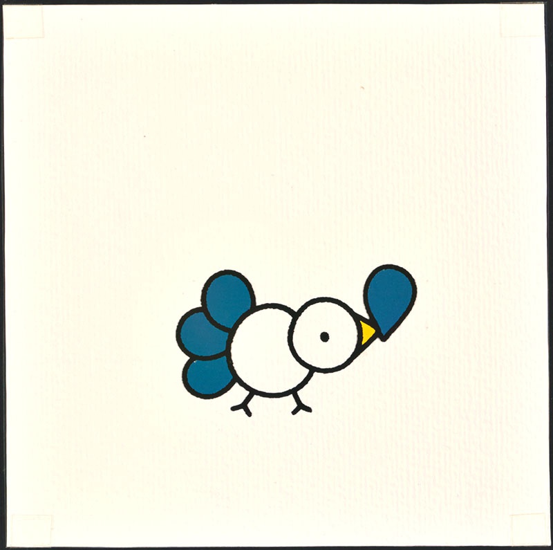 het vogeltje zonder staart [vogel met drie blauwe veren en een veer in zijn bek op p. 19 , tekst op p. 20, niet uitgegeven]