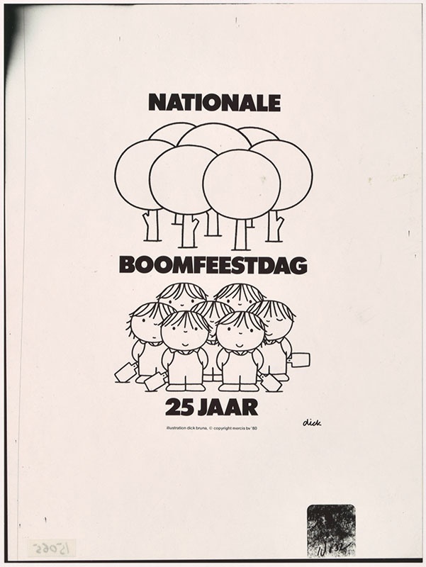 affiche en sticker voor de Nationale Boomfeestdag, in opdracht van Staatsbosbeheer