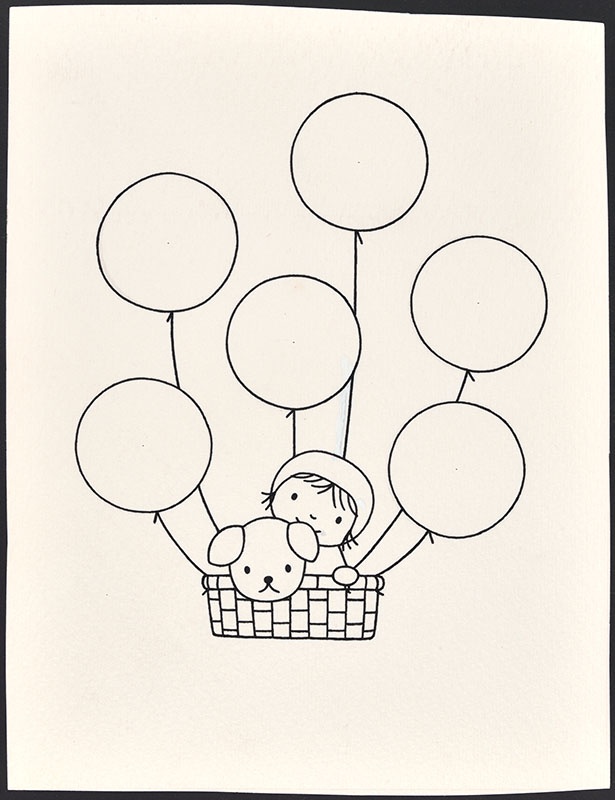 snuffie en meisje in een mand aan ballonnen [niet gebonden aan een boekje]