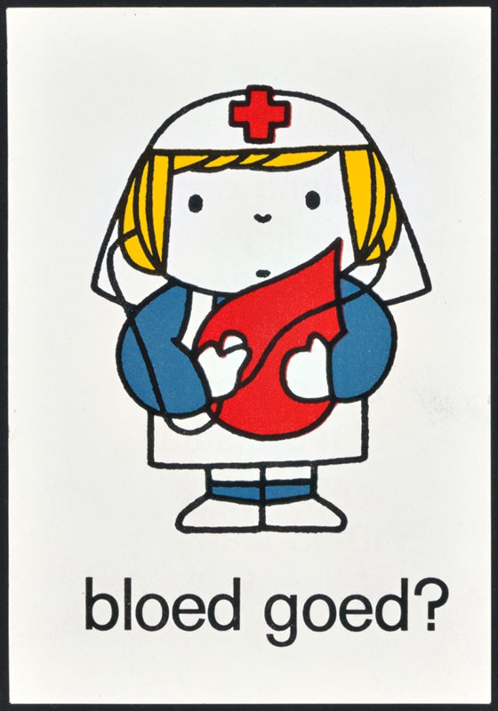 linker deel van de uitklapbare folder met als tekst: 'bloed goed?', in opdracht van de Stichting Rode Kruis Bloedbank in Rotterdam