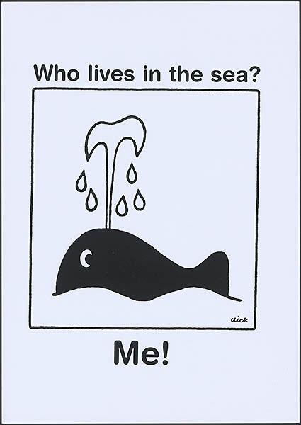 'Who lives in the sea? Me!' (walvis), affiche tegen de zinloze moord op walvissen