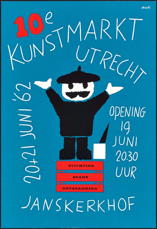 aankondigingsfolder: '10e Kunstmarkt '62 Utrecht Janskerkhof (georganiseerd door de) stichting stadsontspanning'