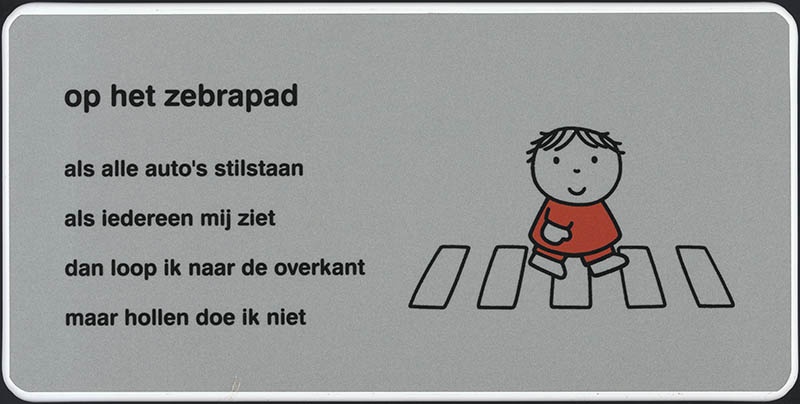verkeersbord met jongetje op het zebrapad, uit: stoeprand...stop! [p. 21]
