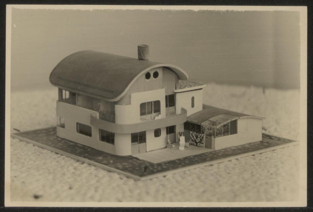 Afbeelding van woning Smit, Kinderdijk, maquette voorontwerp achter schuin