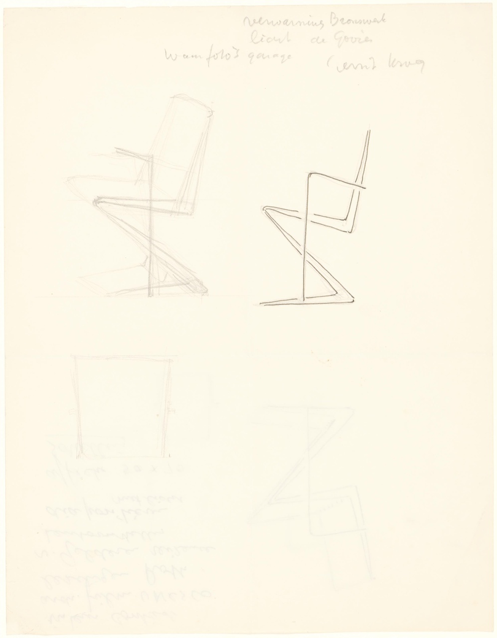 Zigzag meubilair (stoel met armleuningen, zigzagstoel met armleuningen)