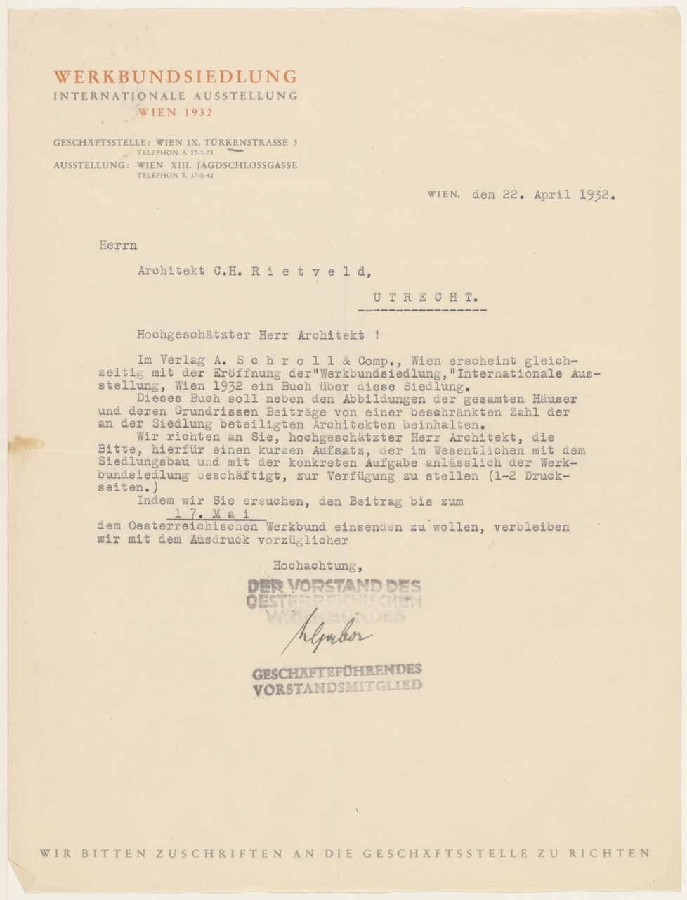 Brief van L. Gabor aan G. Rietveld