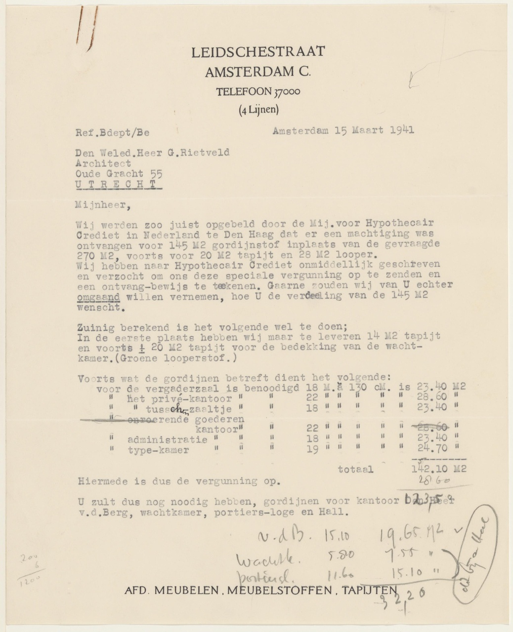 Brief van Metz & Co aan G. Rietveld