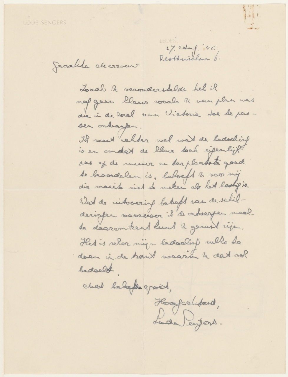 Brief van L. Sengers aan T. Schröder