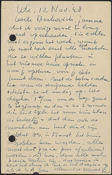 Briefkaart van Gerrit Thomas Rietveld aan Elmar Berkovich