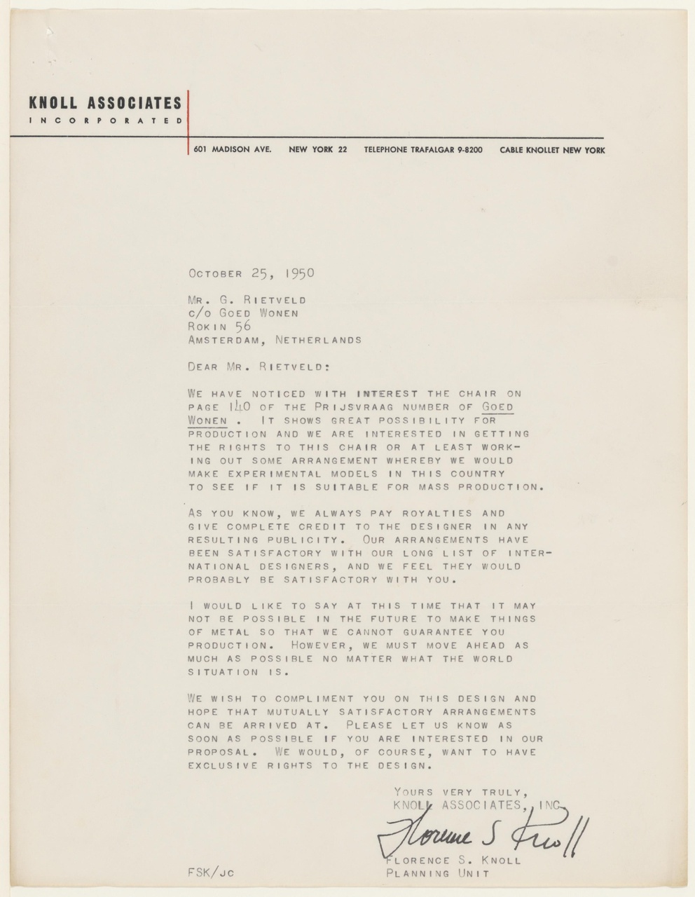 Brief van F.S. Knoll aan G. Rietveld