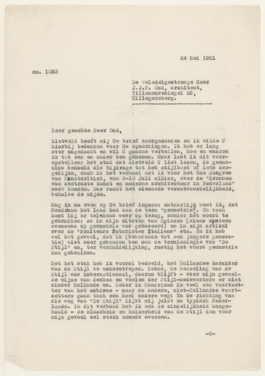 Brief van H.L.C. Jaffé aan J.J.P. Oud