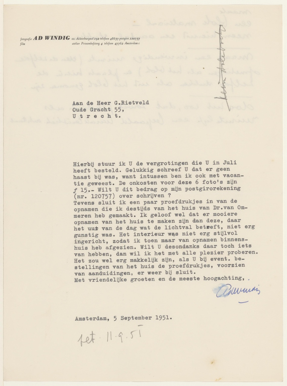 Brief van A. Windig aan G. Rietveld
