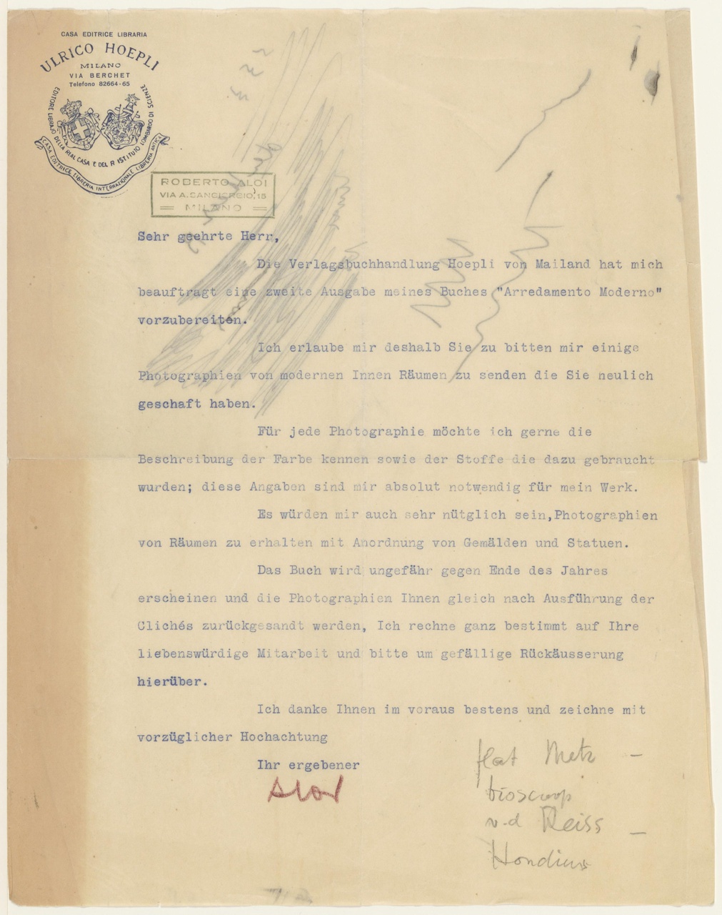 Brief van R. Aloi aan G. Rietveld