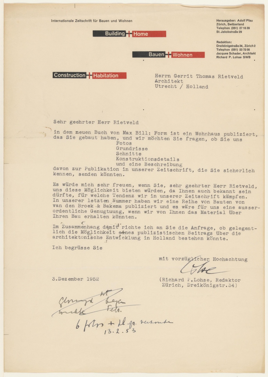 Brief van R.P. Lohse aan G. Rietveld