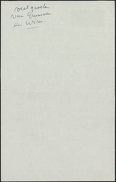 Brief van Gerrit Thomas Rietveld aan Han Schröder met schetsen van een wand met prenten en foto's