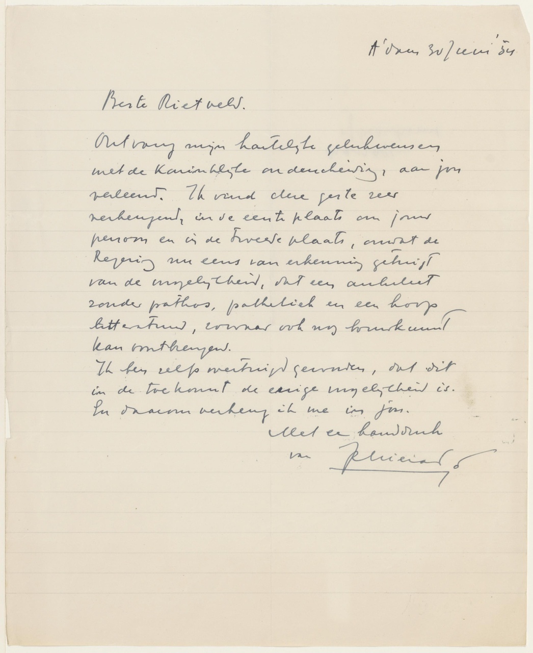 Brief van J. Mieras / BNA aan G. Rietveld