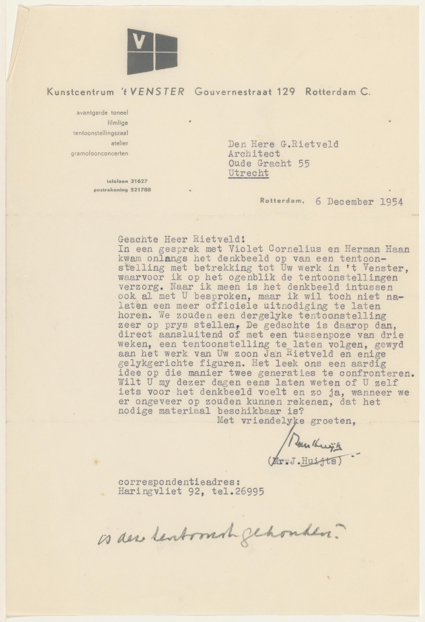 Brief van J. Huijts aan G. Rietveld