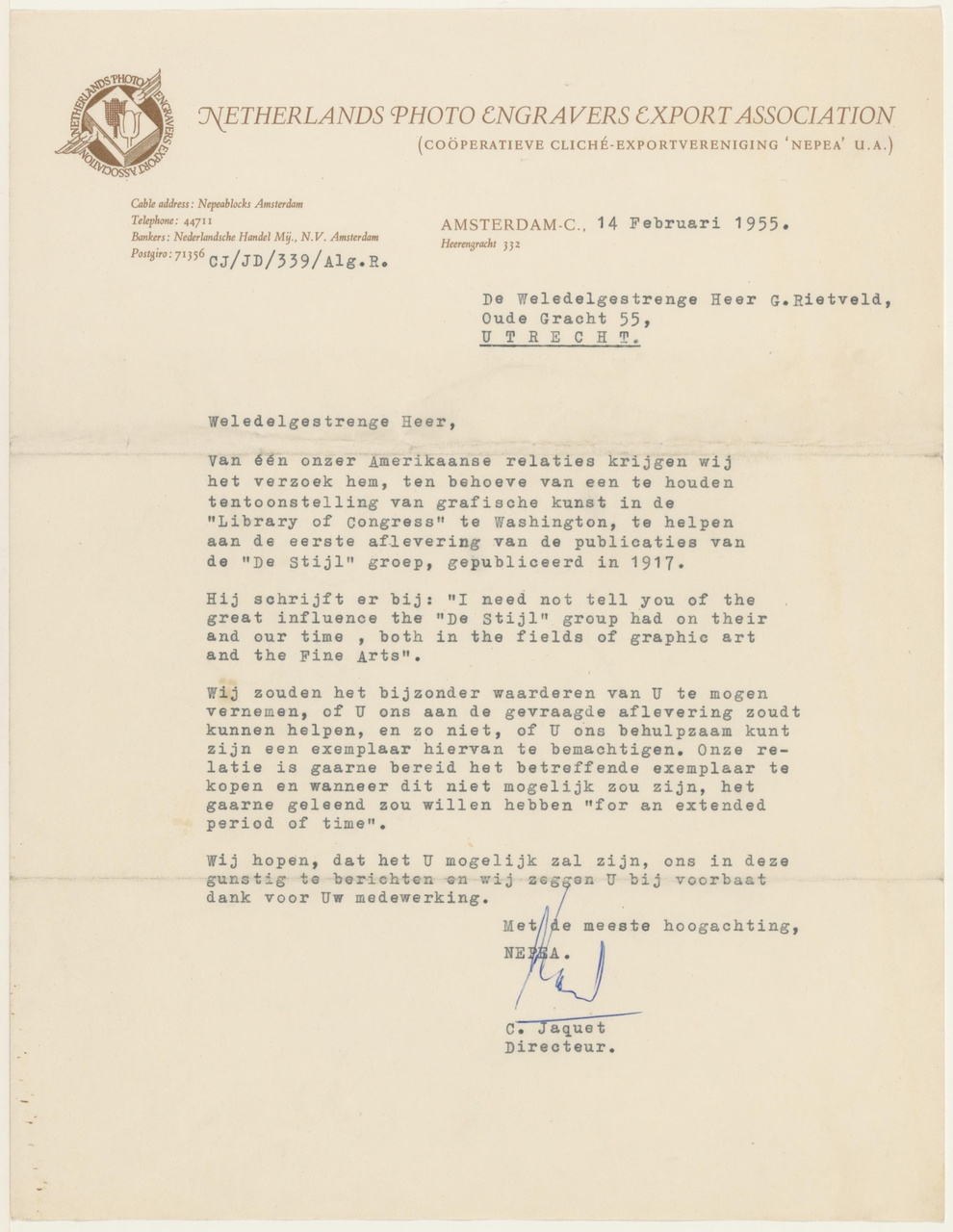Brief van C. Jaquet aan G. Rietveld