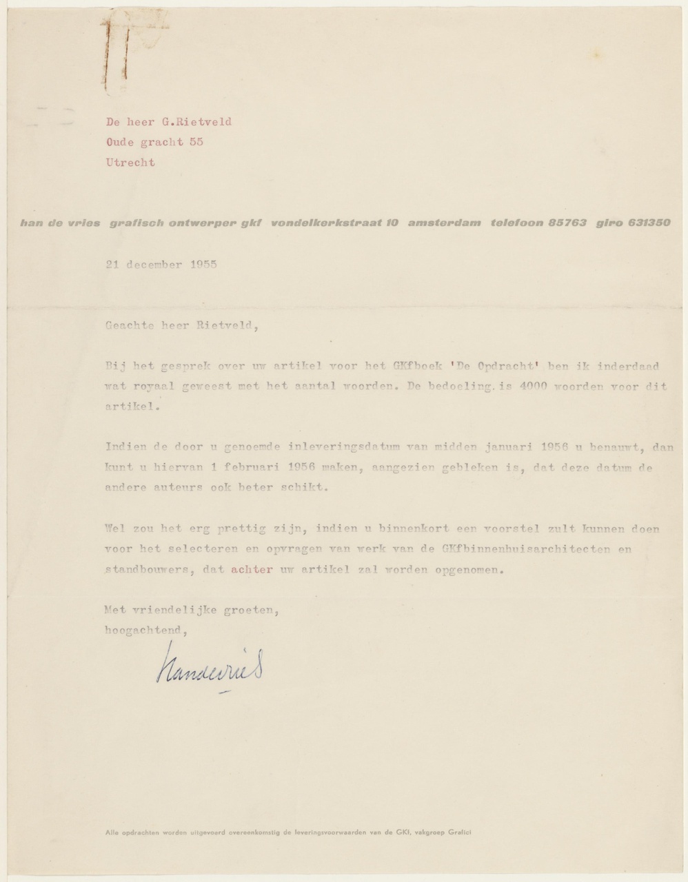 Brief van H. de Vries aan G. Rietveld