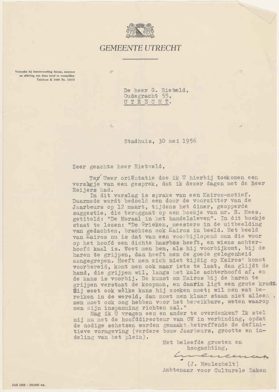 Brief van J. Meulenbelt aan G. Rietveld