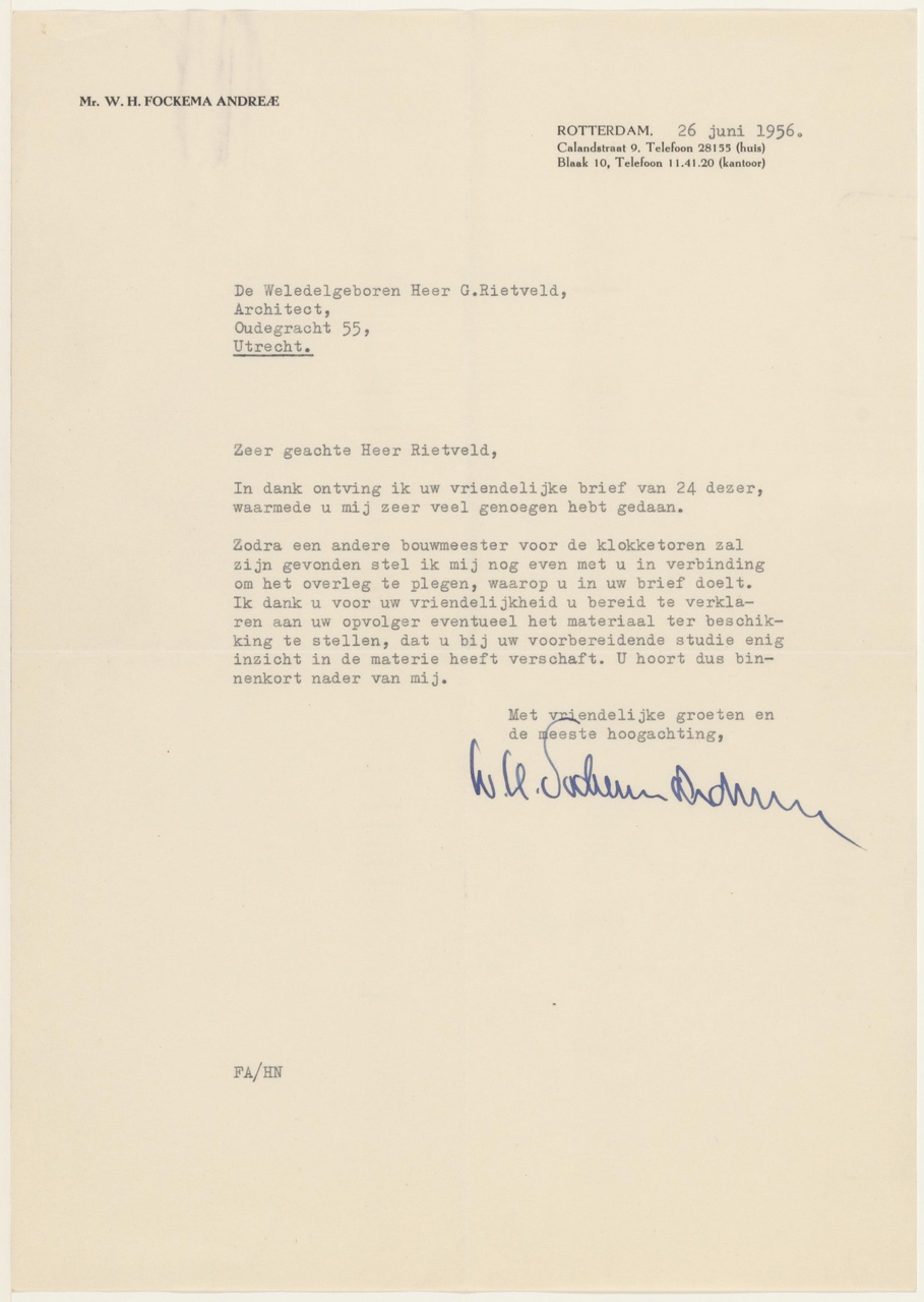 Brief van W. Fockema Andreae aan G. Rietveld