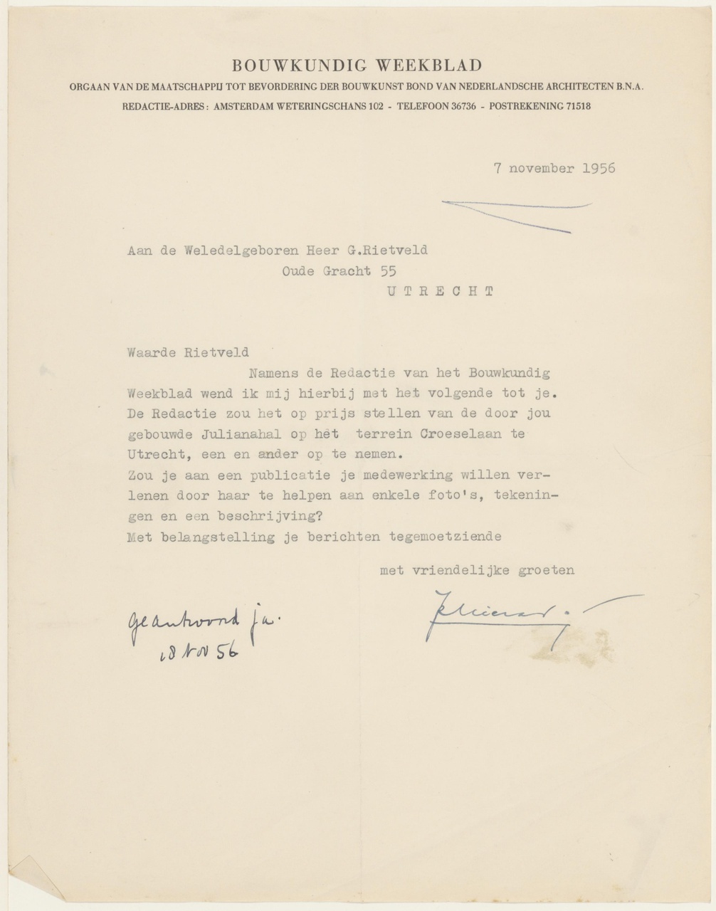 Brief van J. Mieras aan G. Rietveld