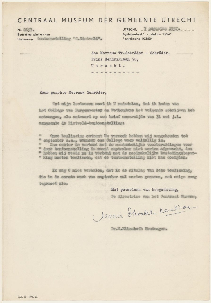 Brief van Centraal Museum aan T. Schröder