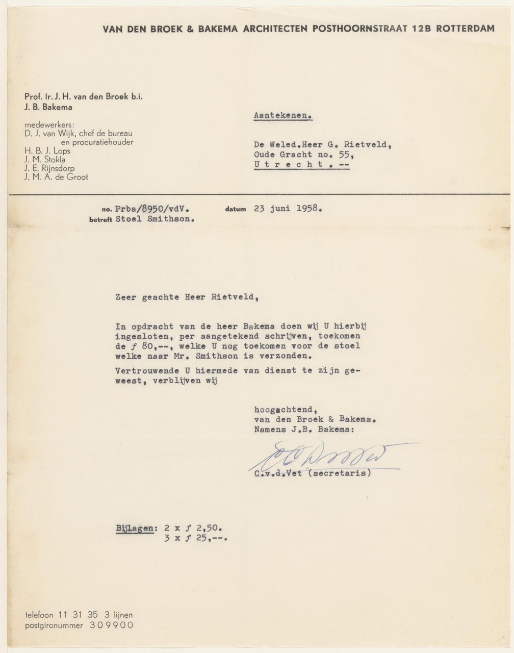 Brief van C. van de Vet aan G. Rietveld