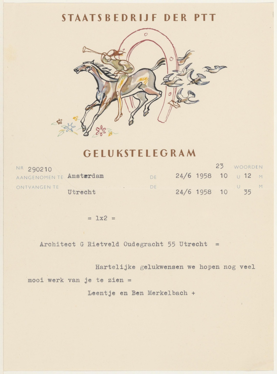 telegram van B. & L. Merkelbach aan G. Rietveld