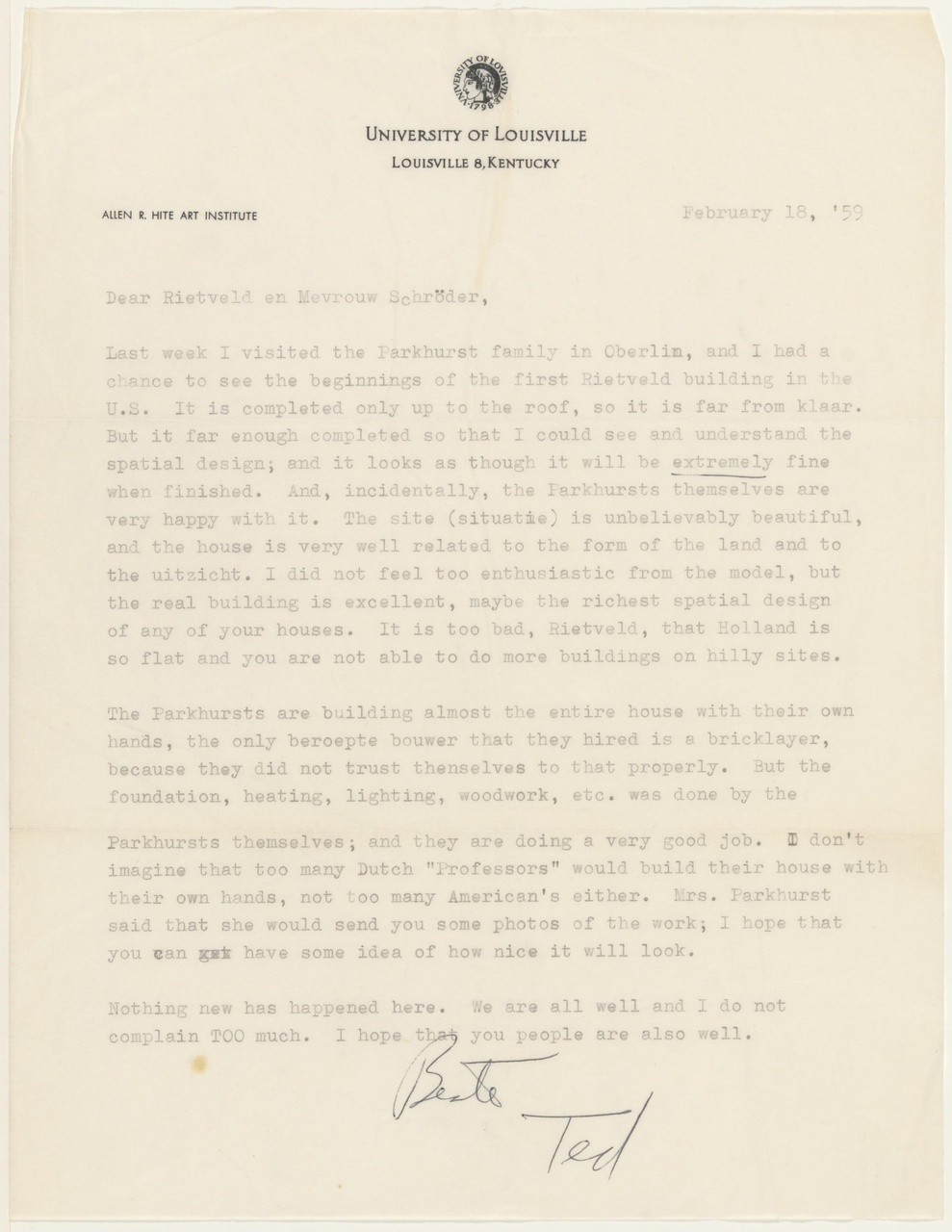 Brief van Th. Brown aan Rietveld / Schröder