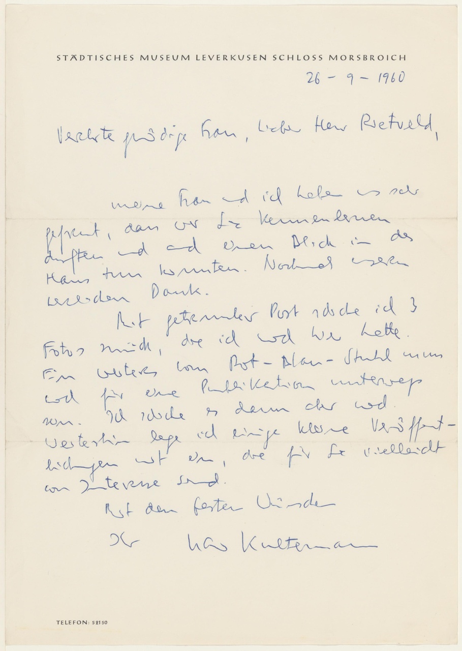 Brief van U. Kultermann aan G. Rietveld
