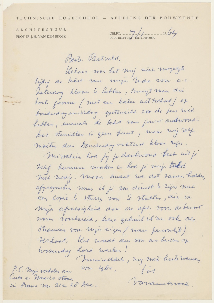 Brief van J.H. van den Broek aan G. Rietveld