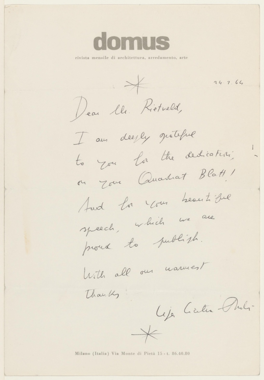 Brief van Domus aan G. Rietveld