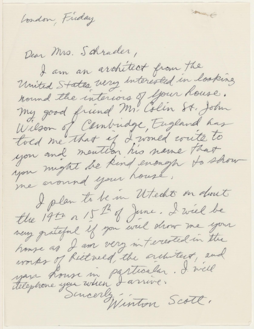 Brief van W. Scott aan T. Schröder