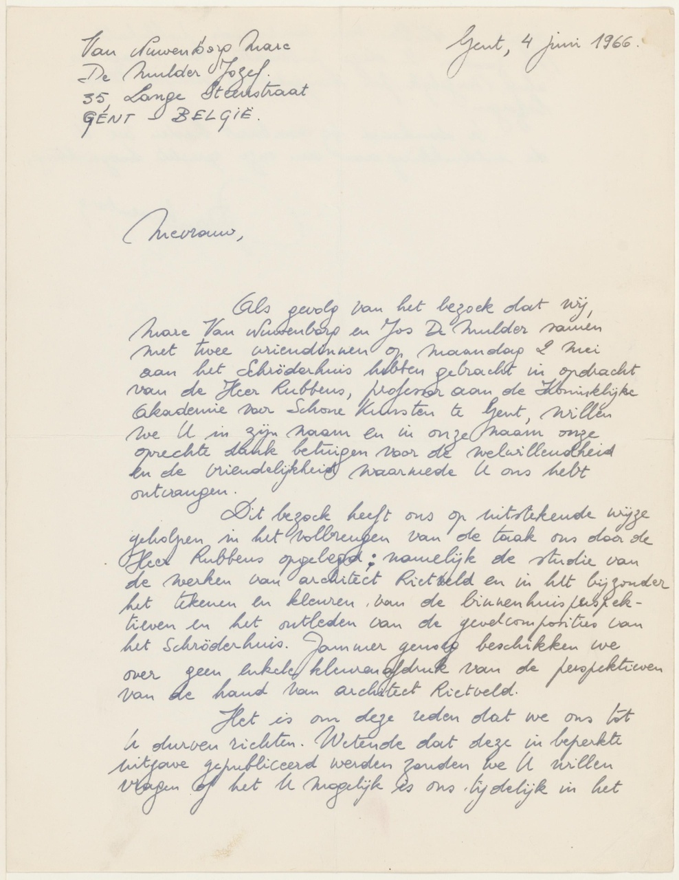 Brief van M. van / J. Mulder M. van Nuwenborg aan T. Schröder