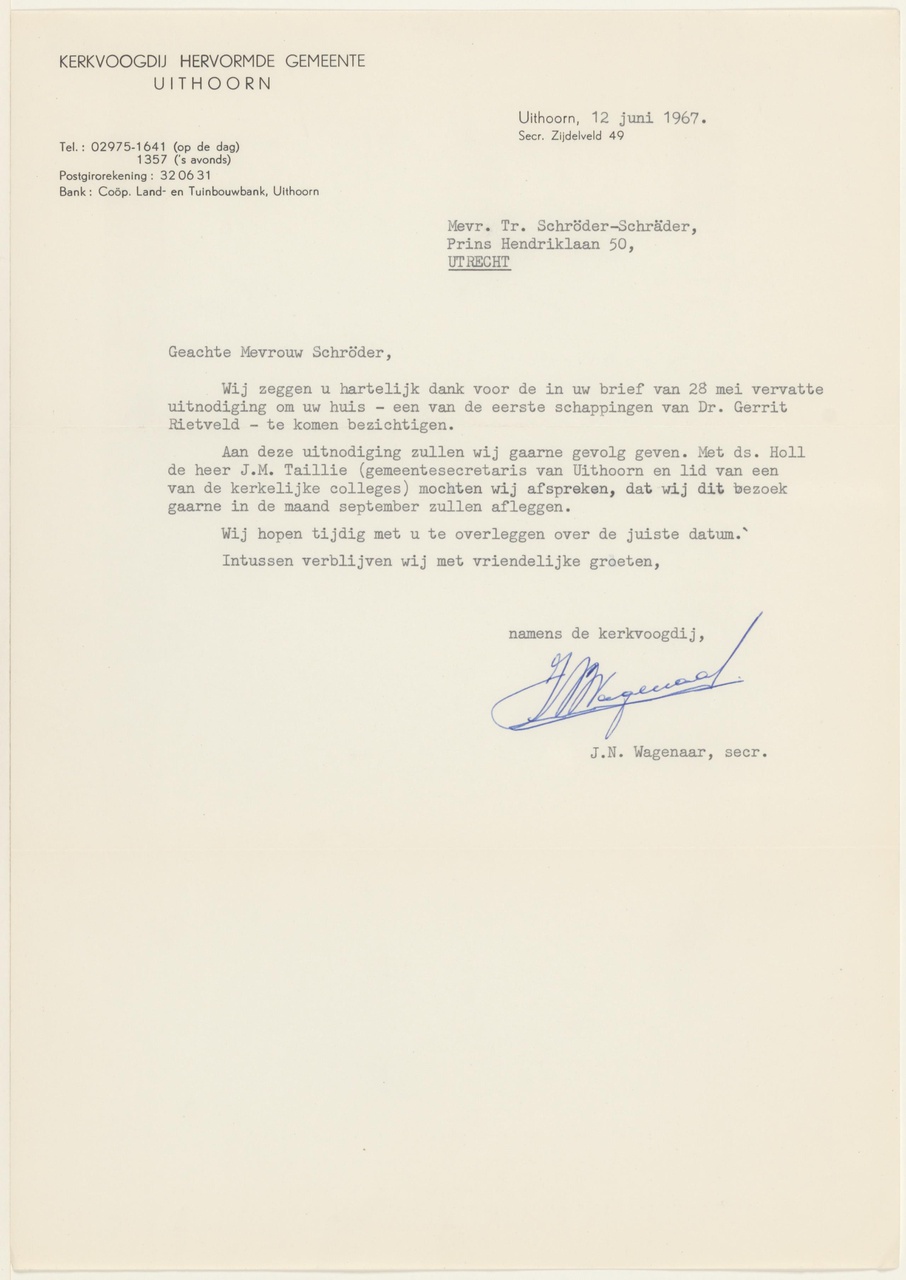 Brief van J.N. Wagenaar / HK Uithoorn aan T. Schröder