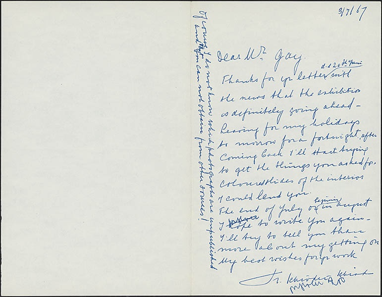 Brief van Truus Schröder aan Bernard Gay