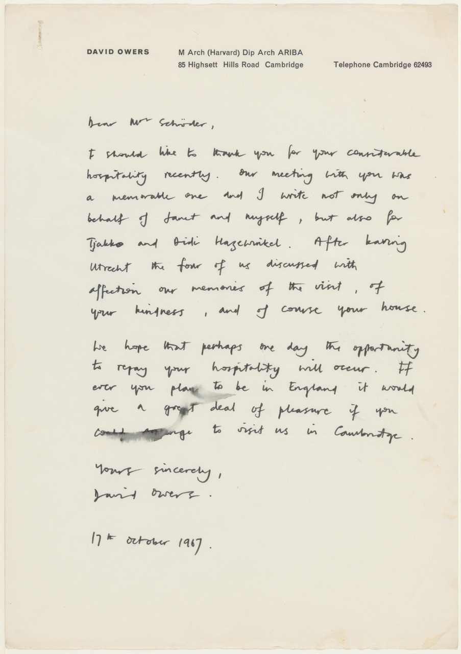 Brief van D. Owers aan T. Schröder