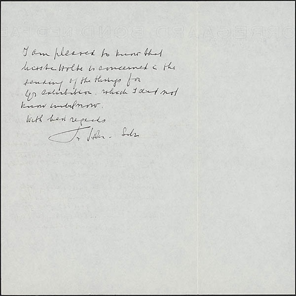 Brief van Truus Schröder aan Bernard Gay over dat zij de twee negatieven van de portretten van Gerrit Thomas Rietveld retour heeft ontvangen