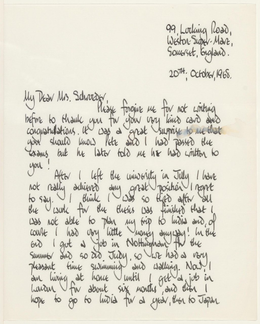 Brief van G. Layne aan T. Schröder