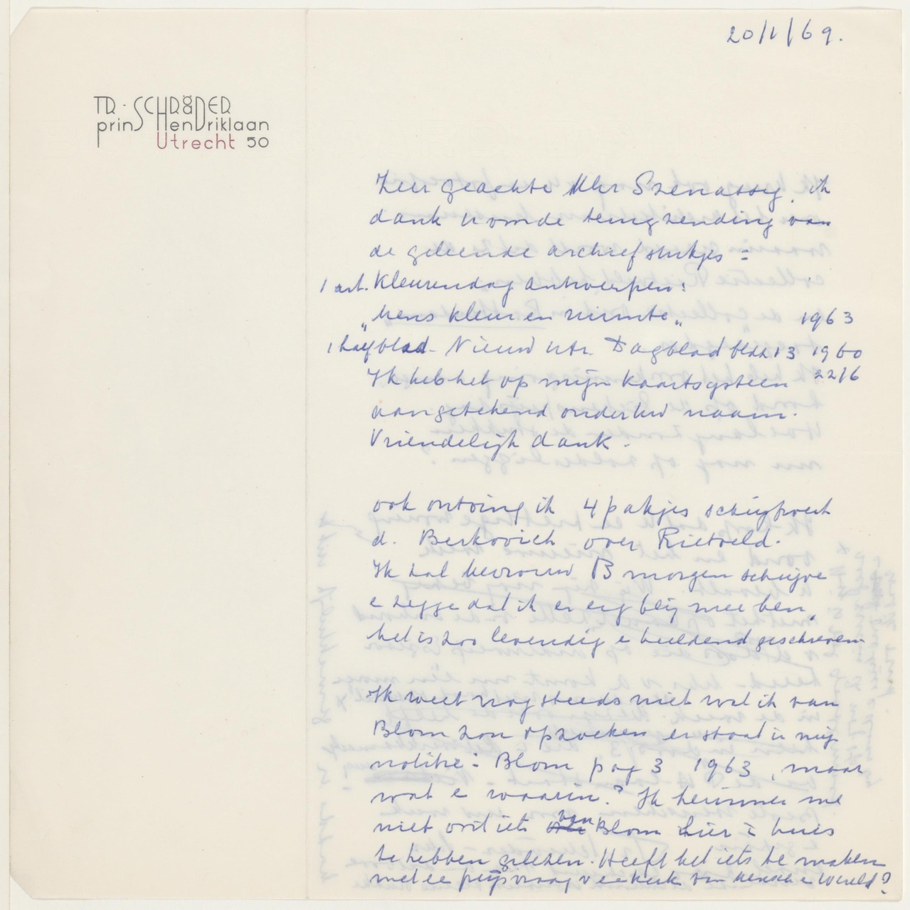Brief van T. Schröder aan I.L. Szénássy