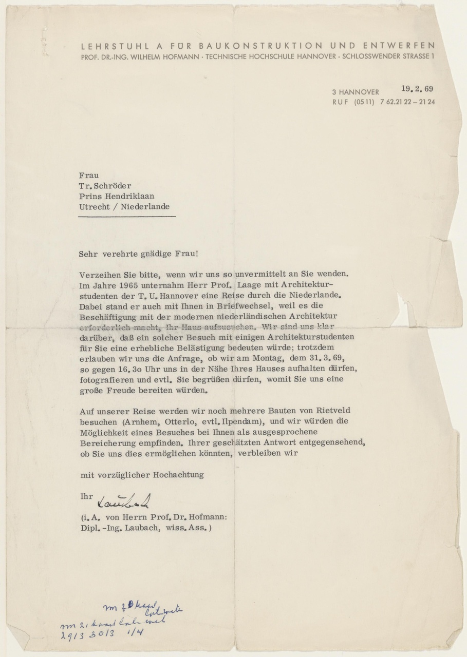 Brief van Hofmann / Laubach aan T. Schröder