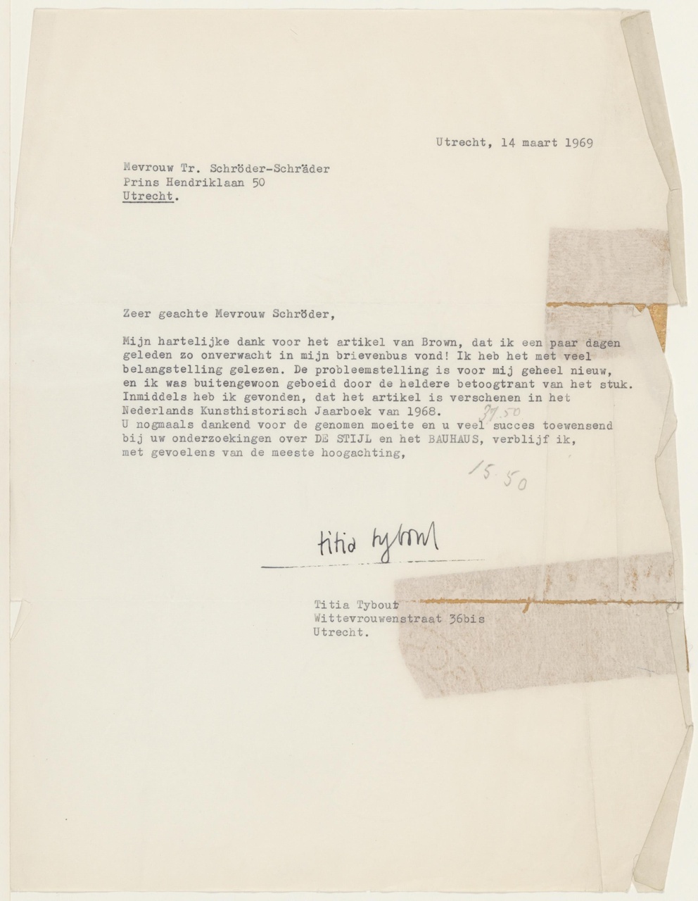 Brief van T. Tybout aan T. Schröder