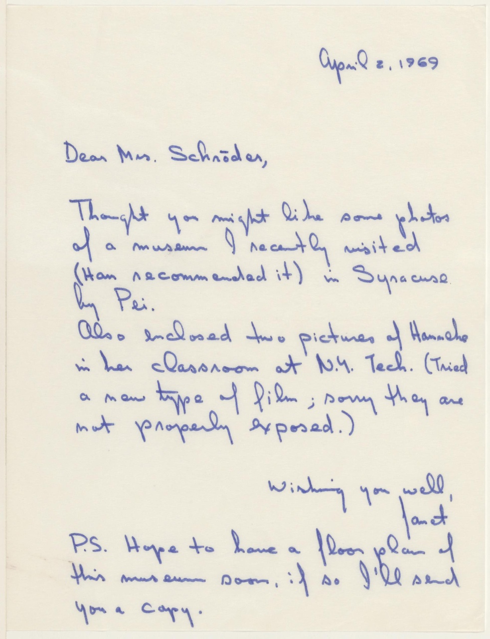 Brief van Janet DeCecilia aan T. Schröder