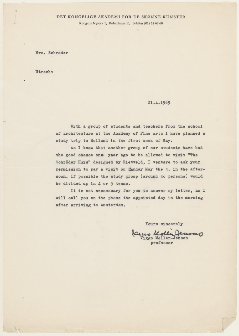 Brief van V. Moller-Jensen / Kon.Ac.Skonne Kunster aan T. Schröder