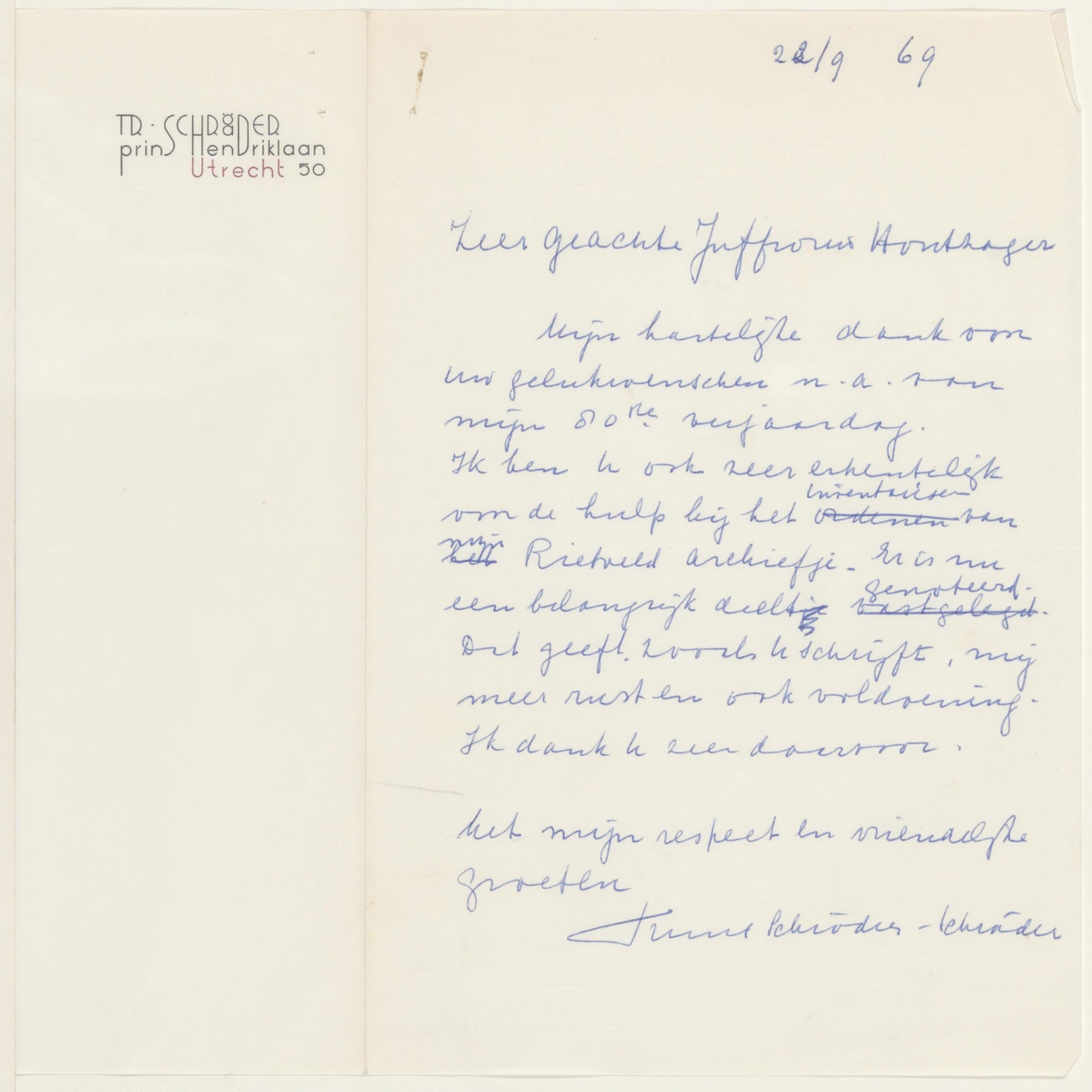 Brief van T. Schröder aan M.E. Houtzager