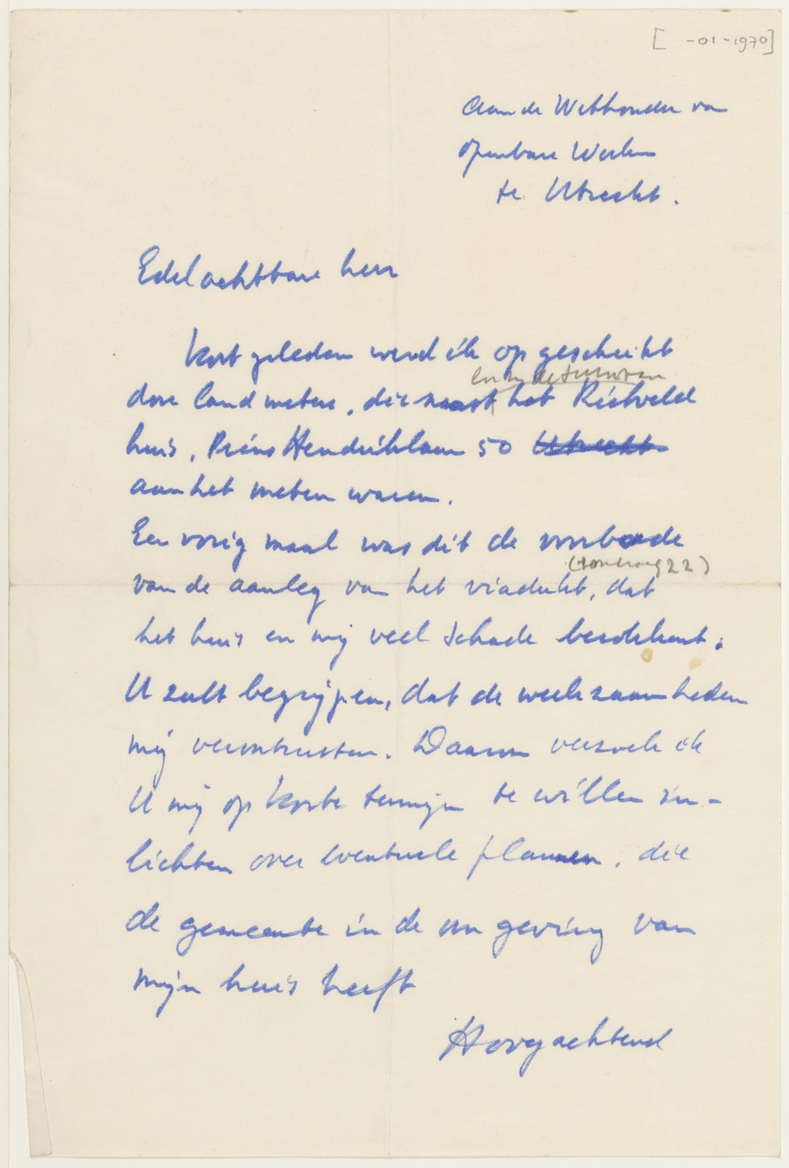 Brief van T. Schröder aan Wethouder O.W.