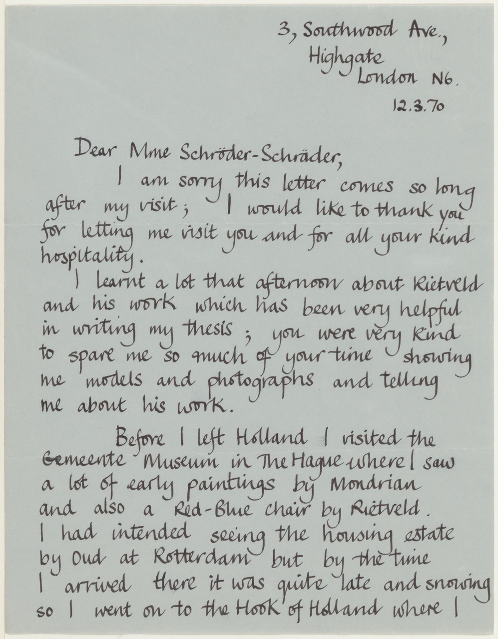 Brief van L. Burtenshaw aan T. Schröder